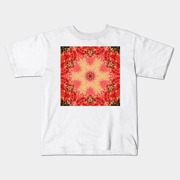 Digital Mandala Yellow, Pink, and Red Kids T-Shirt by WormholeOrbital